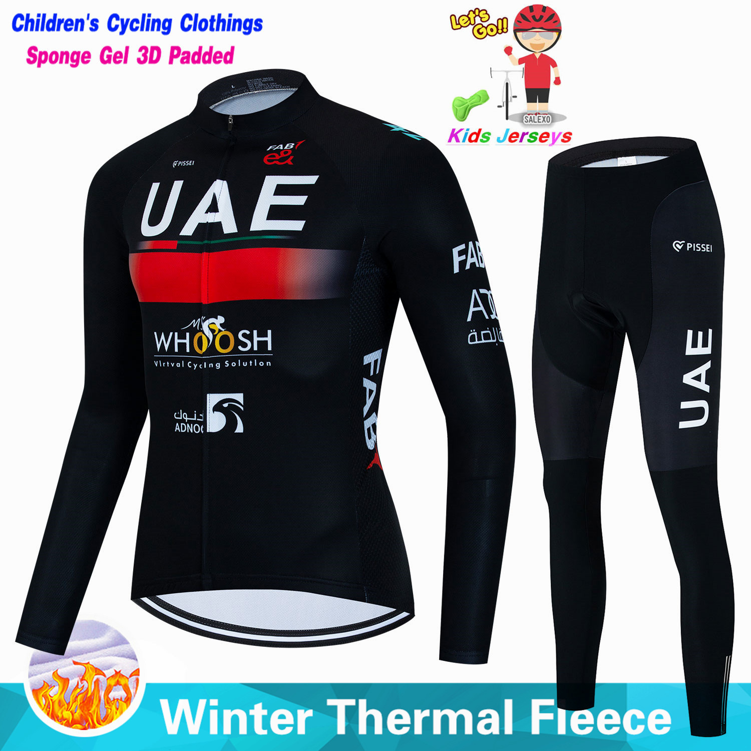 Cycling Gear Jersey - Uae Kids Winter Fleece Wielertrui Sets